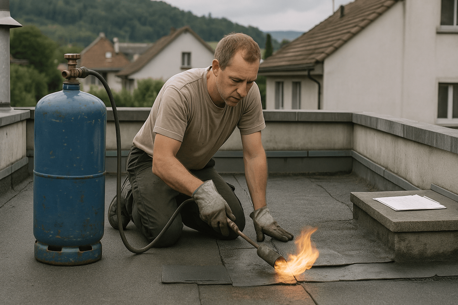 Gasflaschen bei Dacharbeiten: Brandgefahr richtig minimieren