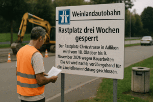 A4 Weinlandautobahn: Rastplatz drei Wochen gesperrt